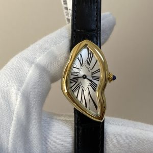 Cartier Crash WGCH0006 Yellow Gold Silvered Dial Leather Strap Best Replica 23mm