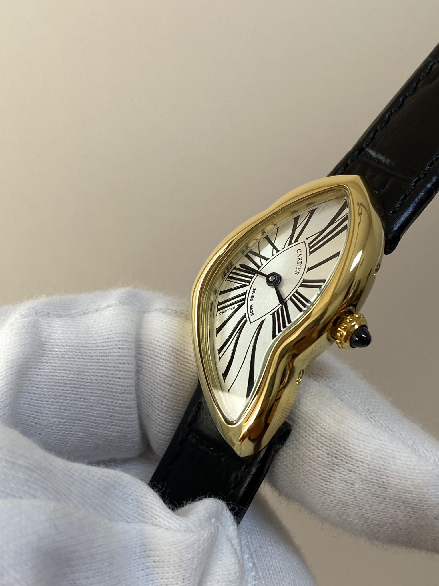 Cartier Crash WGCH0006 Yellow Gold Silvered Dial Leather Strap Best Replica 23mm - 4