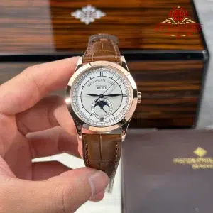 Patek Philippe Complications Annual Calendar 5396R-001 Rose Gold Silver Dial Leather Strap Best Replica