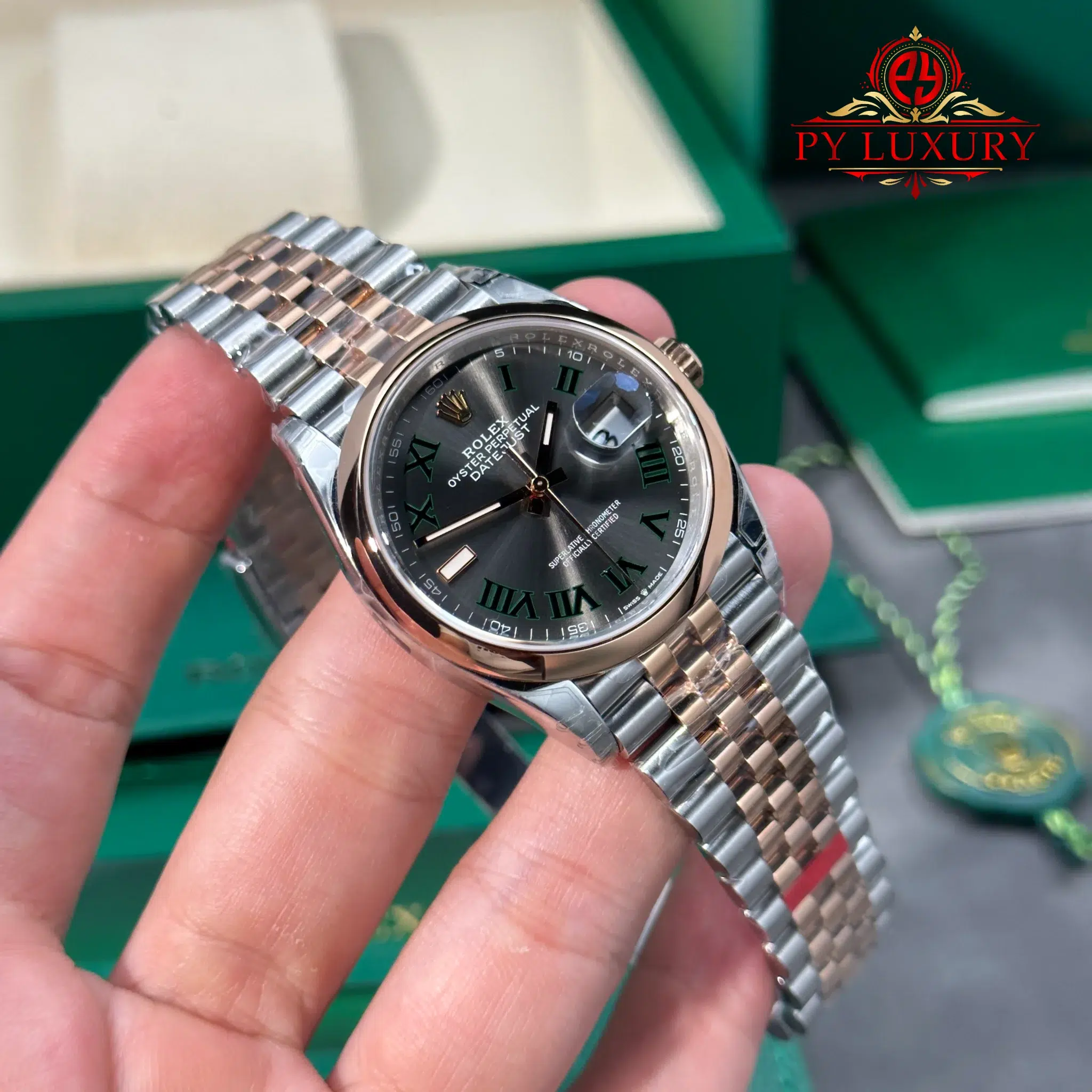 Rolex Datejust 126201-0029 Steel & Rose Gold Wimbledon Smooth Bezel Jubilee Bracelet - 4