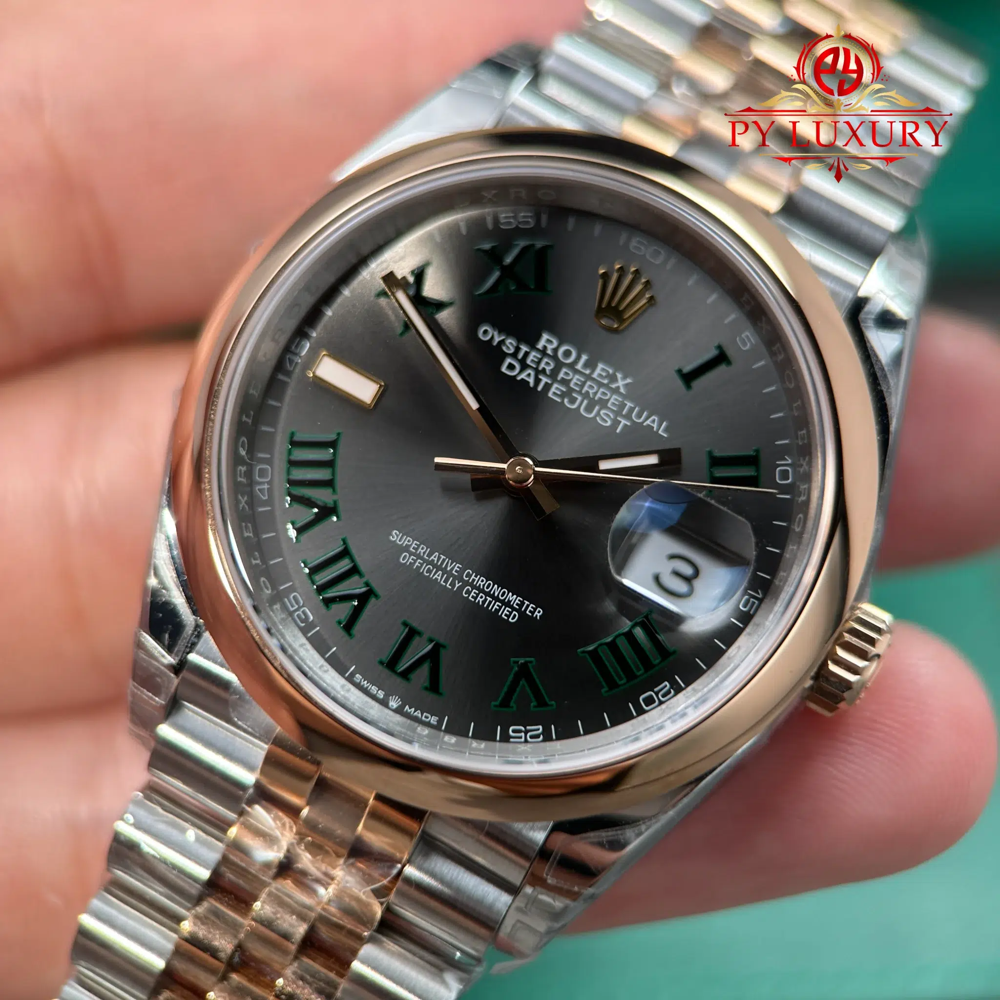 Rolex Datejust 126201-0029 Steel & Rose Gold Wimbledon Smooth Bezel Jubilee Bracelet - 5