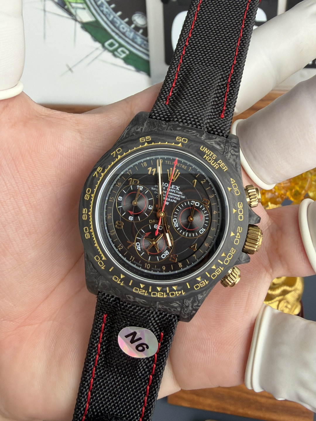 Rolex Daytona DiW Avia Black Carbon Fiber Textile Strap 1-1 Best Replica N6F - 3