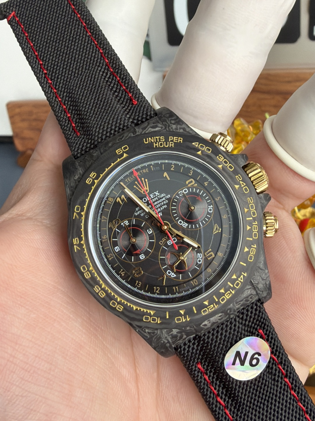Rolex Daytona DiW Avia Black Carbon Fiber Textile Strap 1-1 Best Replica N6F - 4