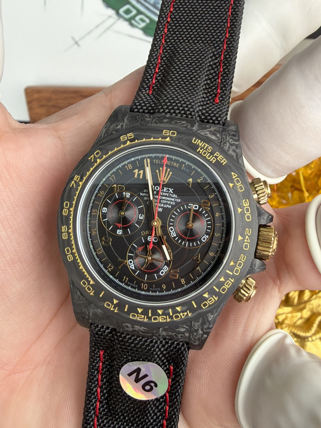 Rolex Daytona DiW Avia Black Carbon Fiber Textile Strap 1-1 Best Replica N6F - 5