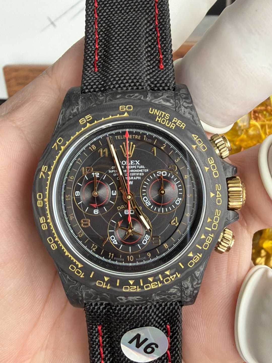 Rolex Daytona DiW Avia Black Carbon Fiber Textile Strap 1-1 Best Replica N6F - 6