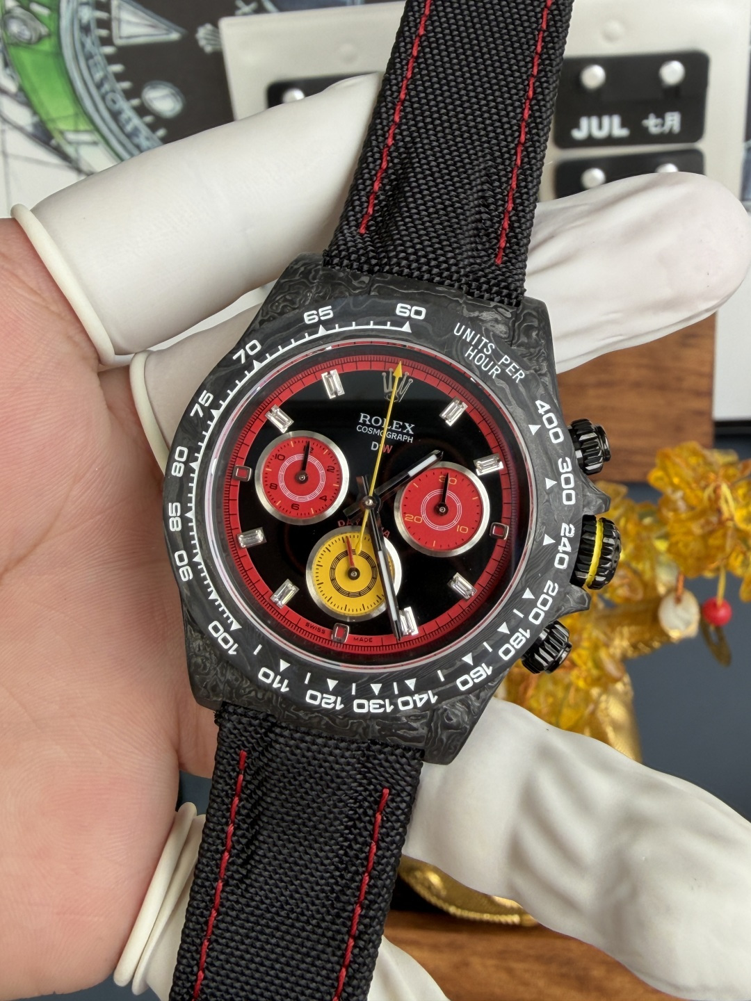 Rolex Daytona DiW F1 Racing Inspired Diamond Index Dial Black Carbon Fiber Super Clone N6F - 3