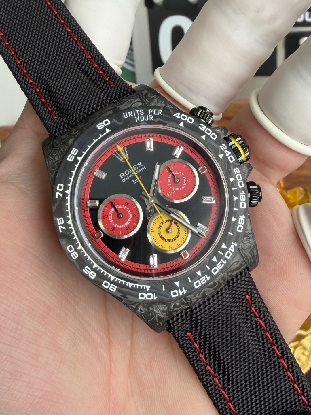 Rolex Daytona DiW F1 Racing Inspired Diamond Index Dial Black Carbon Fiber Super Clone N6F - 4