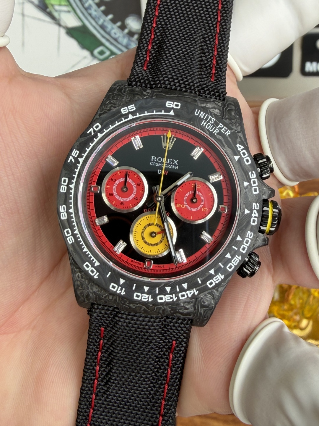 Rolex Daytona DiW F1 Racing Inspired Diamond Index Dial Black Carbon Fiber Super Clone N6F - 5