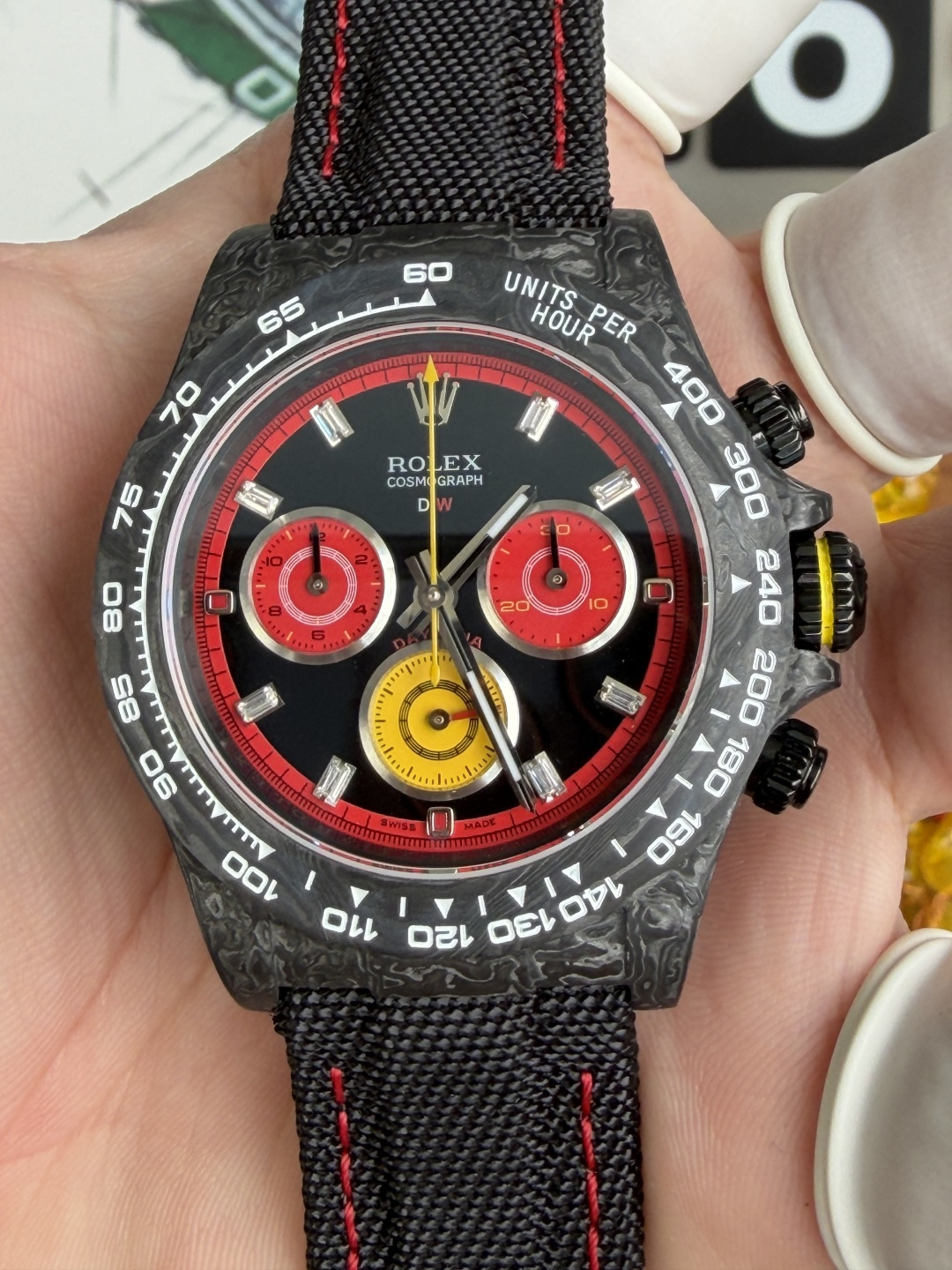 Rolex Daytona DiW F1 Racing Inspired Diamond Index Dial Black Carbon Fiber Super Clone N6F - 6