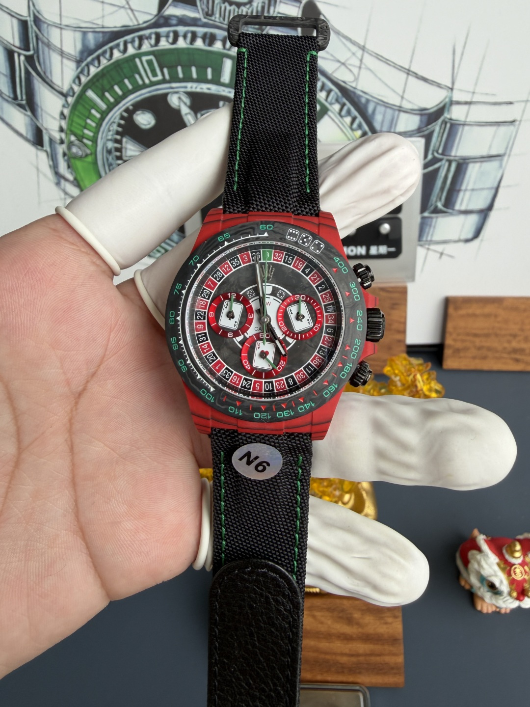 Rolex Daytona DiW Lucky Player 3 Red Quartz Fiber Textile Strap Super Clone N6F - 1 Rolex Daytona DiW Lucky Player 3 Red Quartz Fiber Textile Strap Super Clone N6F 40mm