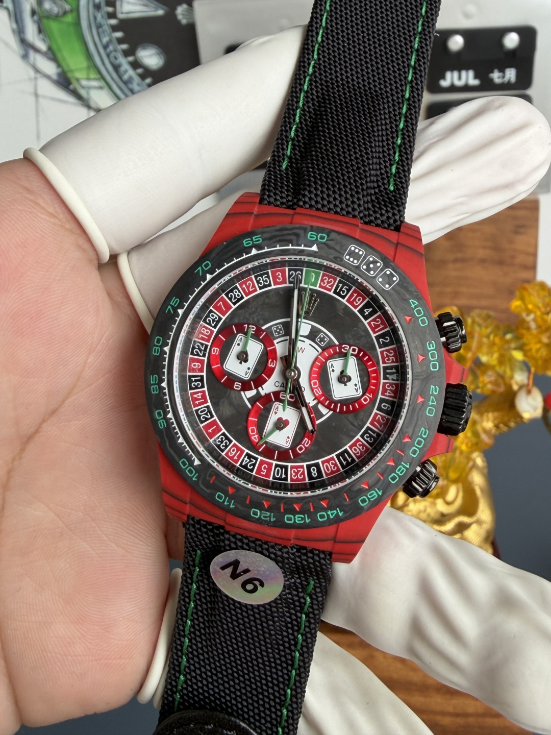 Rolex Daytona DiW Lucky Player 3 Red Quartz Fiber Textile Strap Super Clone N6F - 3