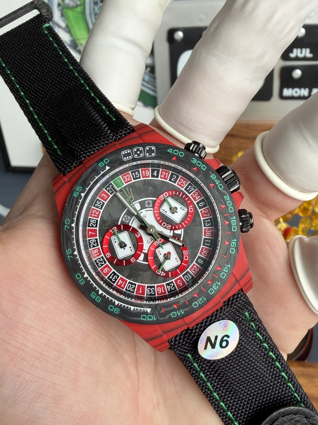 Rolex Daytona DiW Lucky Player 3 Red Quartz Fiber Textile Strap Super Clone N6F - 4