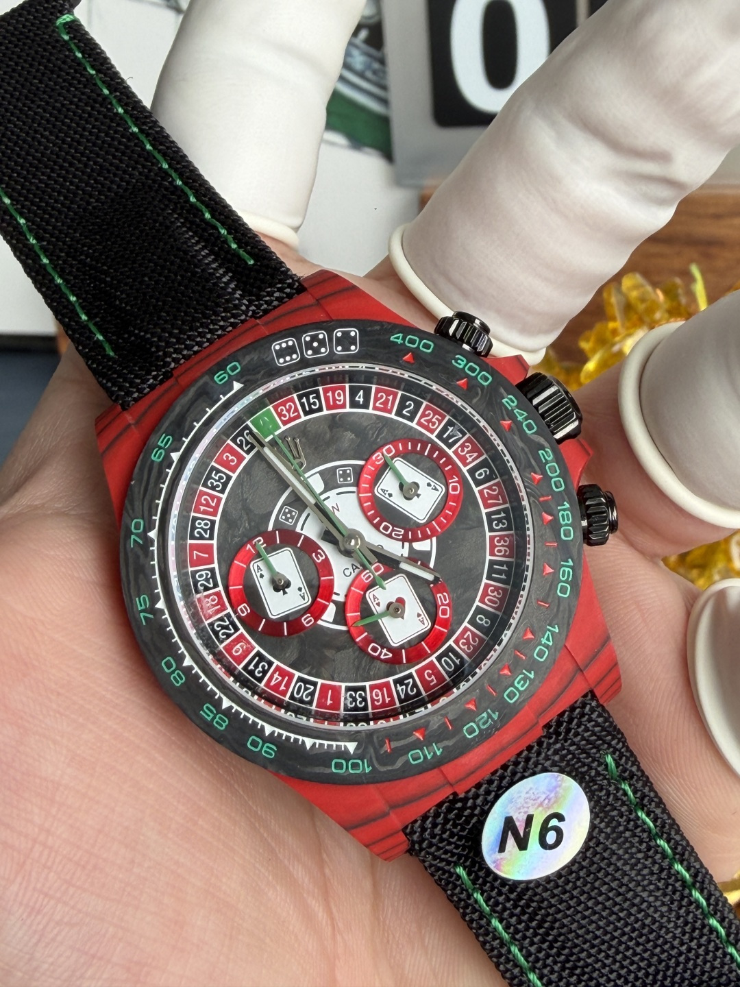 Rolex Daytona DiW Lucky Player 3 Red Quartz Fiber Textile Strap Super Clone N6F - 5
