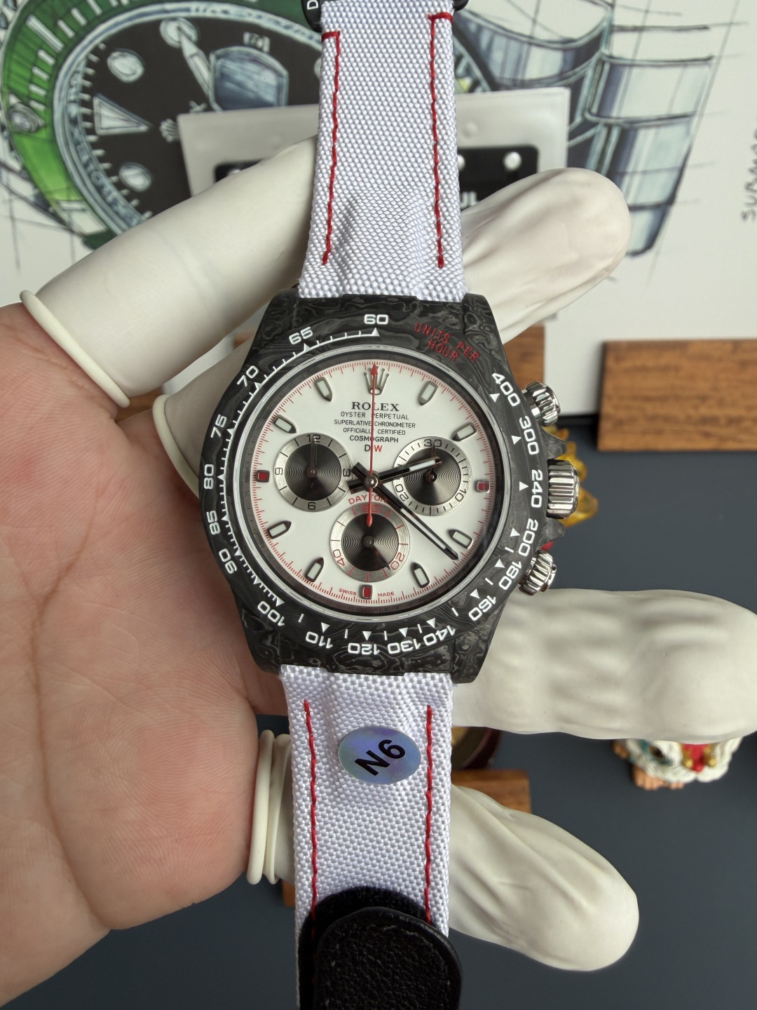 Rolex Daytona DiW SPEEDSTER WHITE Carbon Fiber Super Clone N6F - 1 Rolex Daytona DiW SPEEDSTER WHITE Carbon Fiber Super Clone N6F 40mm