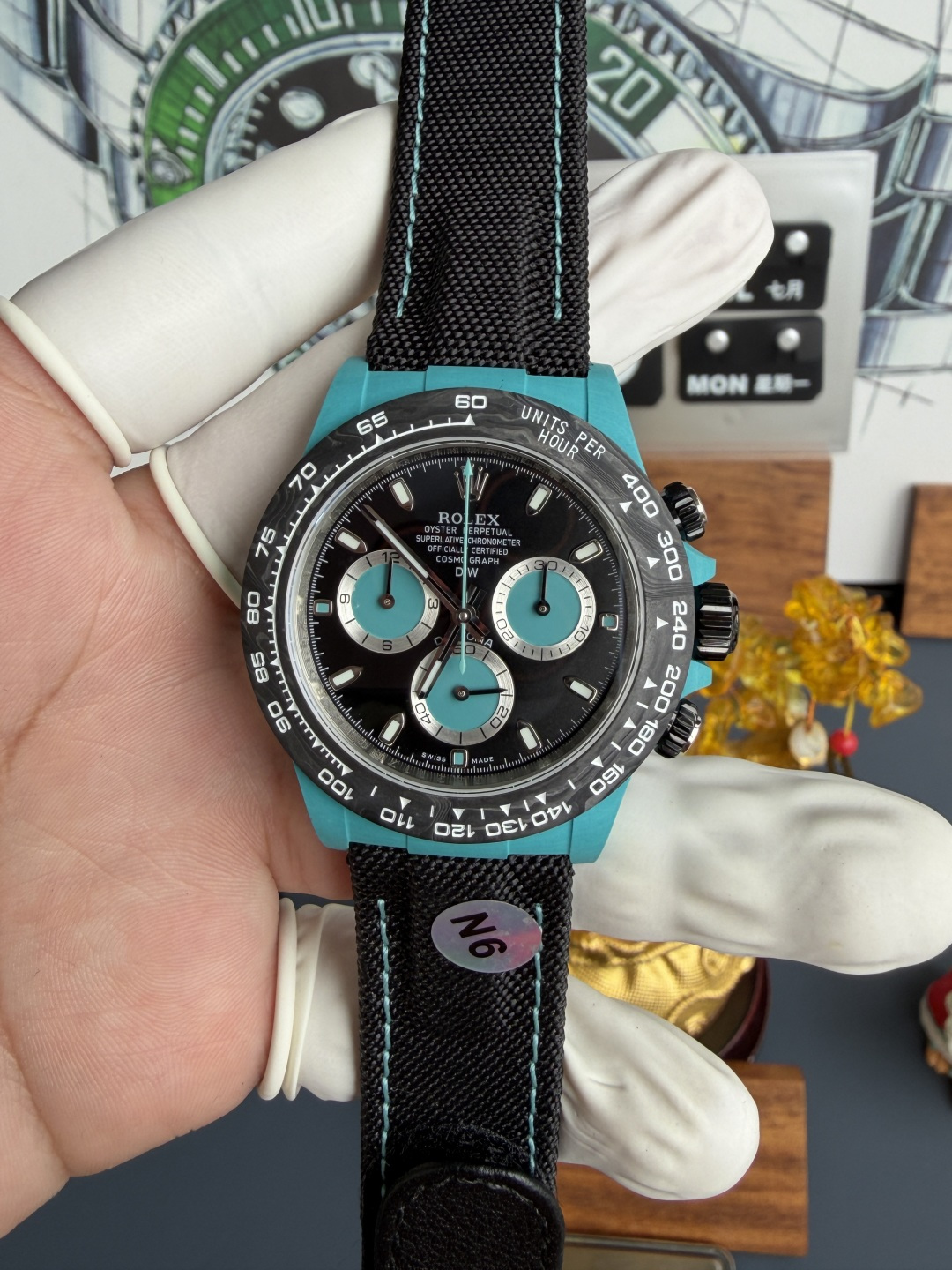 Rolex Daytona DiW Tiffany Blue Celeste CarboQuartz Textile Strap Super Clone N6F - 1 Rolex Daytona DiW Tiffany Blue Celeste CarboQuartz Textile Strap Super Clone N6F