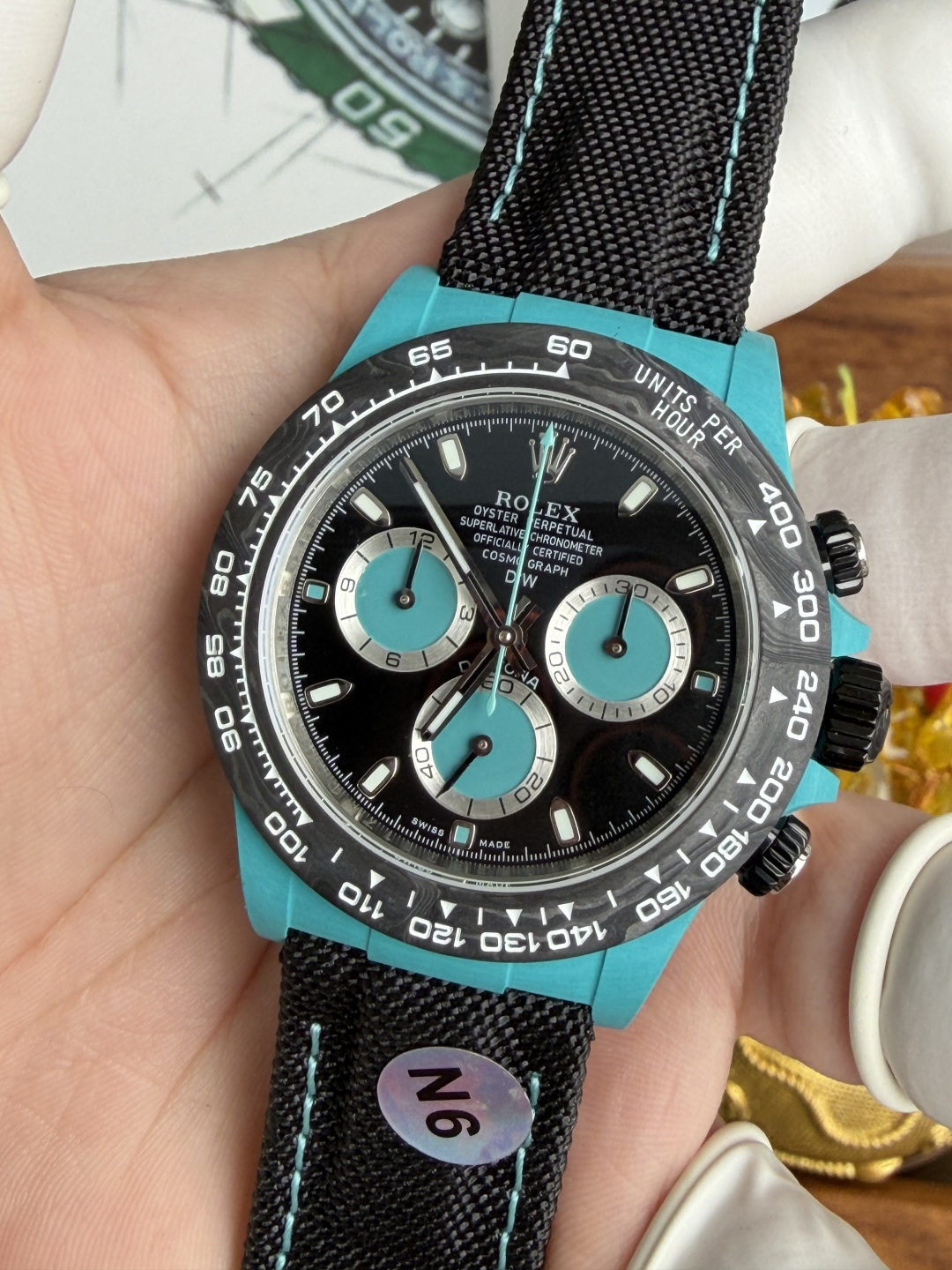 Rolex Daytona DiW Tiffany Blue Celeste CarboQuartz Textile Strap Super Clone N6F - 5
