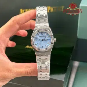 Audemars Piguet Royal Oak 77451ST Selfwinding Ice Blue Dial Diamond Bezel Best Replica ZF 34mm