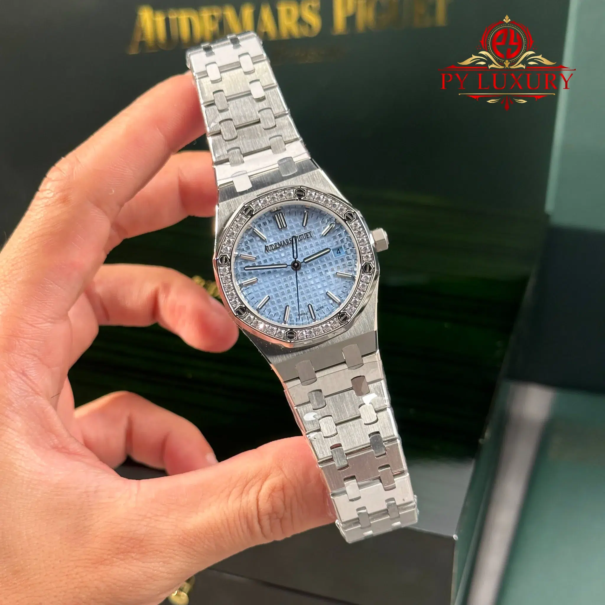 Audemars Piguet Royal Oak 77451ST Selfwinding Ice Blue Dial Diamond Bezel Best Replica 34mm - 2