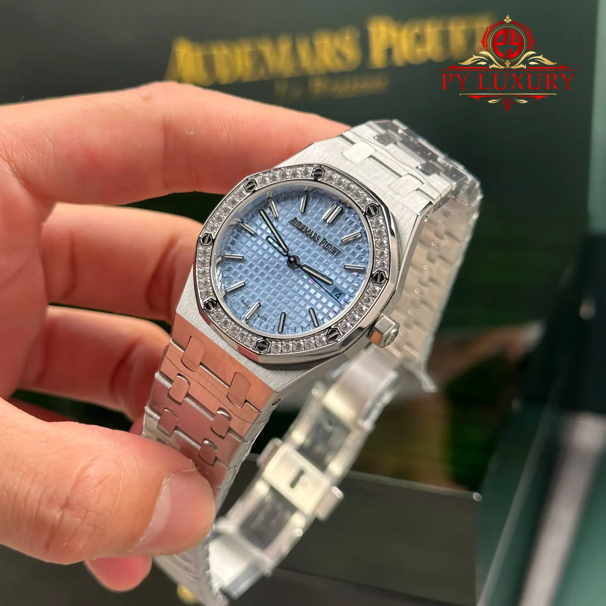 Audemars Piguet Royal Oak 77451ST Selfwinding Ice Blue Dial Diamond Bezel Best Replica 34mm - 3