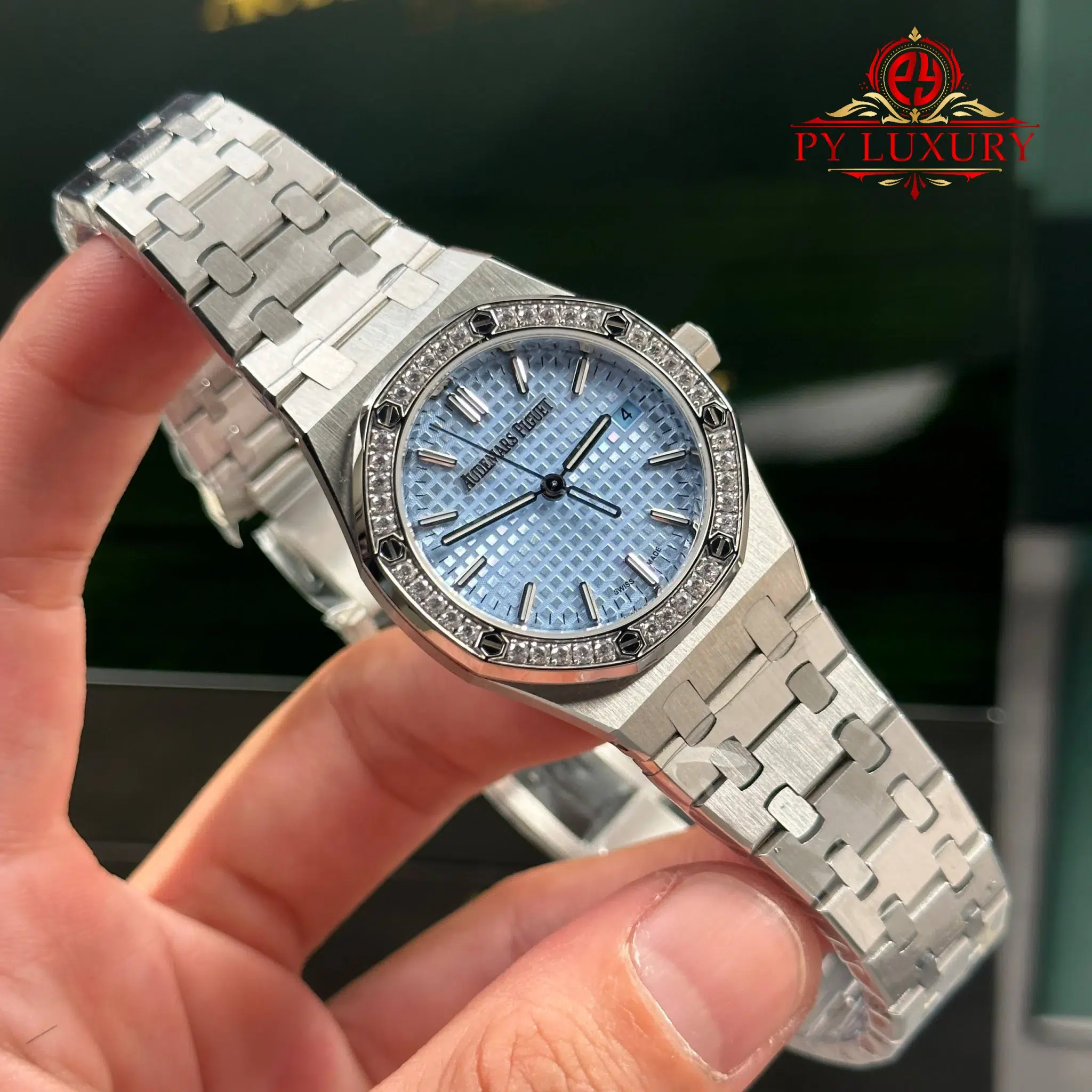 Audemars Piguet Royal Oak 77451ST Selfwinding Ice Blue Dial Diamond Bezel Best Replica 34mm - 4