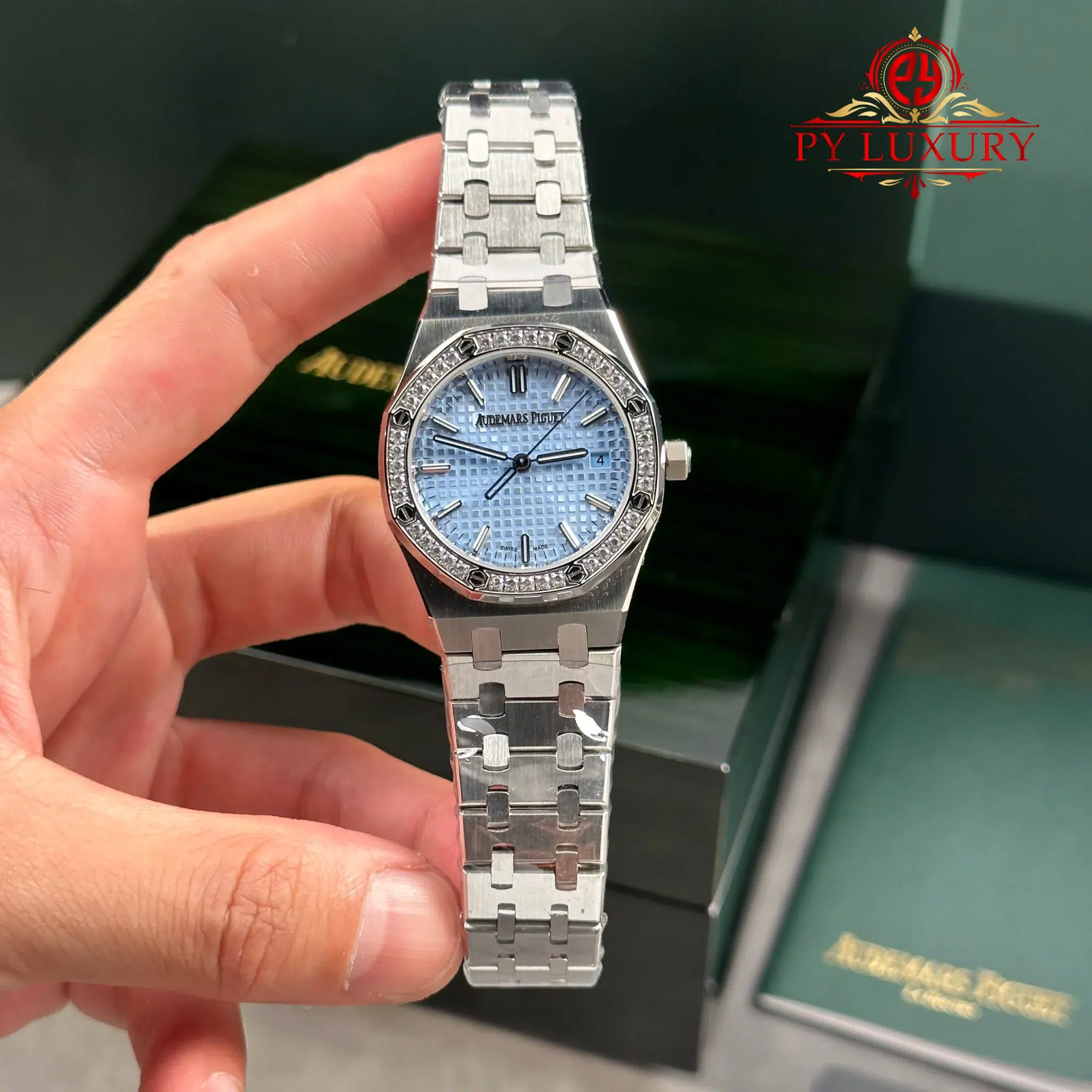 Audemars Piguet Royal Oak 77451ST Selfwinding Ice Blue Dial Diamond Bezel Best Replica 34mm - 5