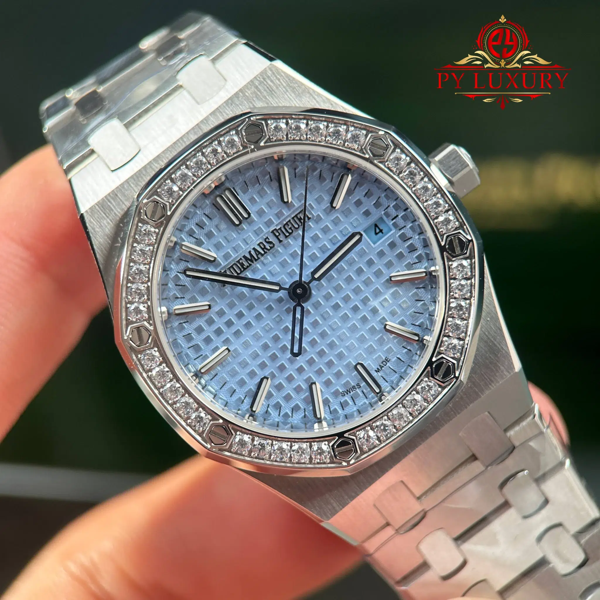 Audemars Piguet Royal Oak 77451ST Selfwinding Ice Blue Dial Diamond Bezel Best Replica 34mm - 6