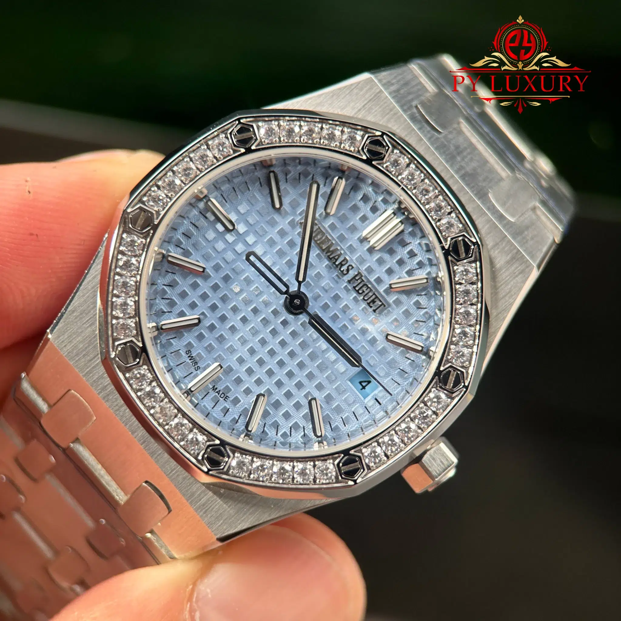 Audemars Piguet Royal Oak 77451ST Selfwinding Ice Blue Dial Diamond Bezel Best Replica 34mm - 7