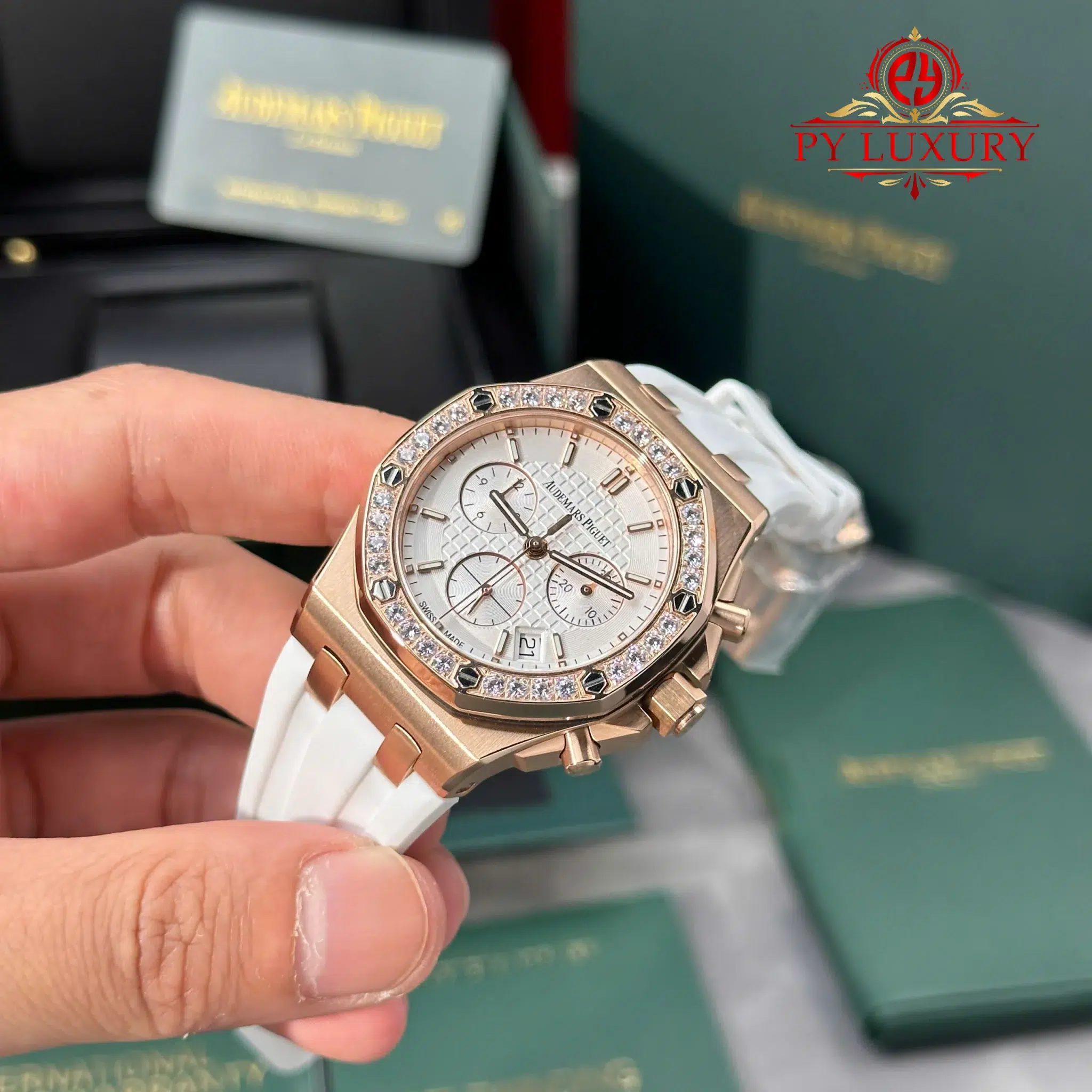 Audemars Piguet Royal Oak Offshore 26231OR Chronograph Rose Gold Silver-toned Dial Diamond Bezel Best Clone PPF - 3