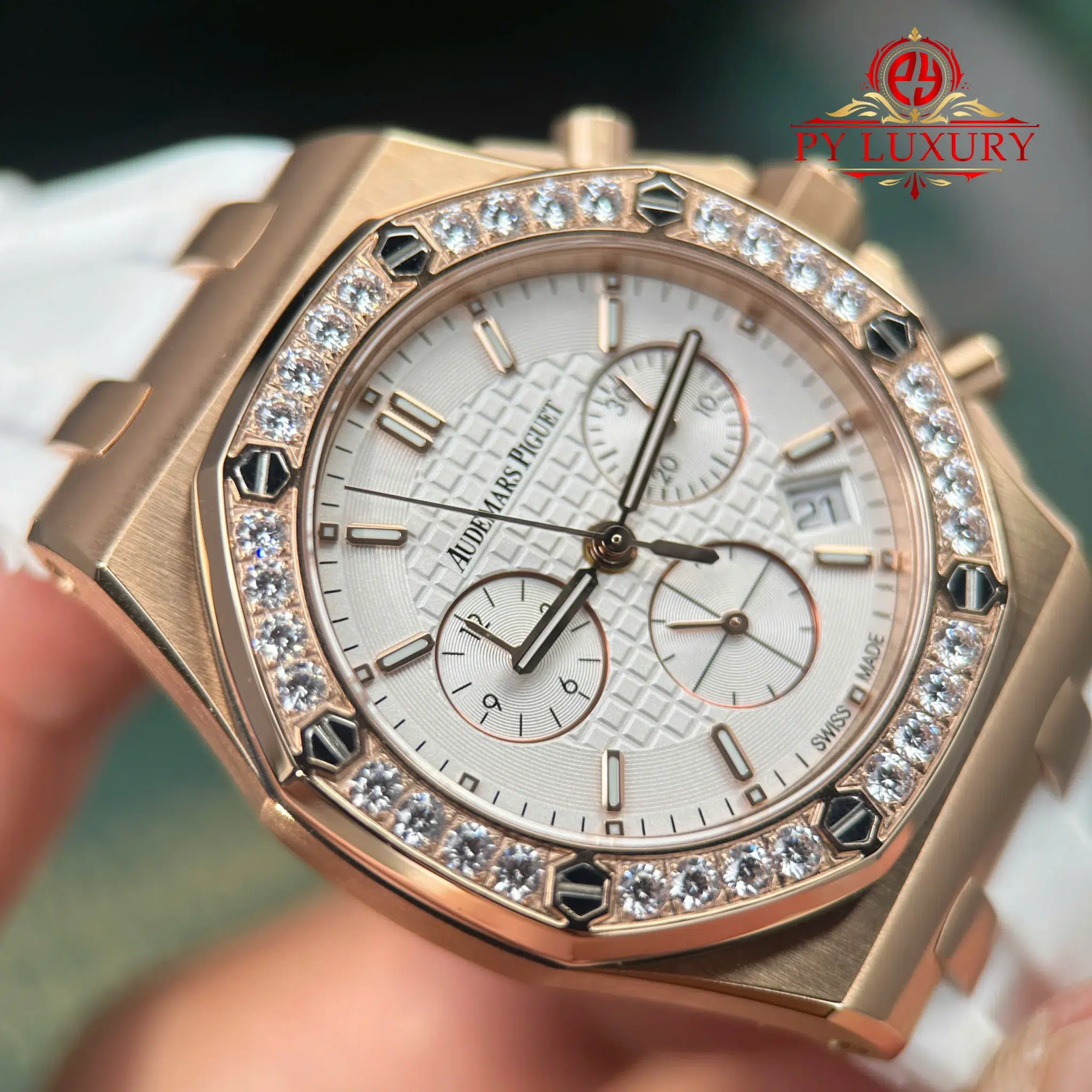 Audemars Piguet Royal Oak Offshore 26231OR Chronograph Rose Gold Silver-toned Dial Diamond Bezel Best Clone PPF - 7