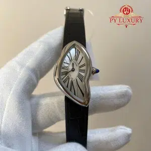 Cartier Crash WGCH0043 White Gold Silver Dial Leather Strap Best Replica 23mm