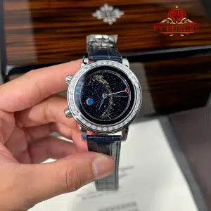 Patek Philippe Grand Complications Celestial 6104P-010 Blue Dial Diamond Baguette Bezel Leather Strap 1:1 Best Replica PPF