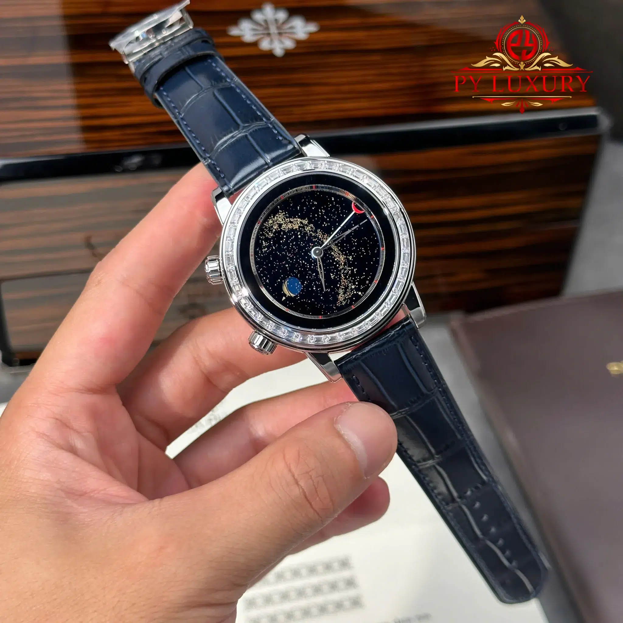 Patek Philippe Grand Complications 6104P-010 Celestial Joaillerie Blue Dial Diamond Baguette Bezel Leather Strap PPF - 2