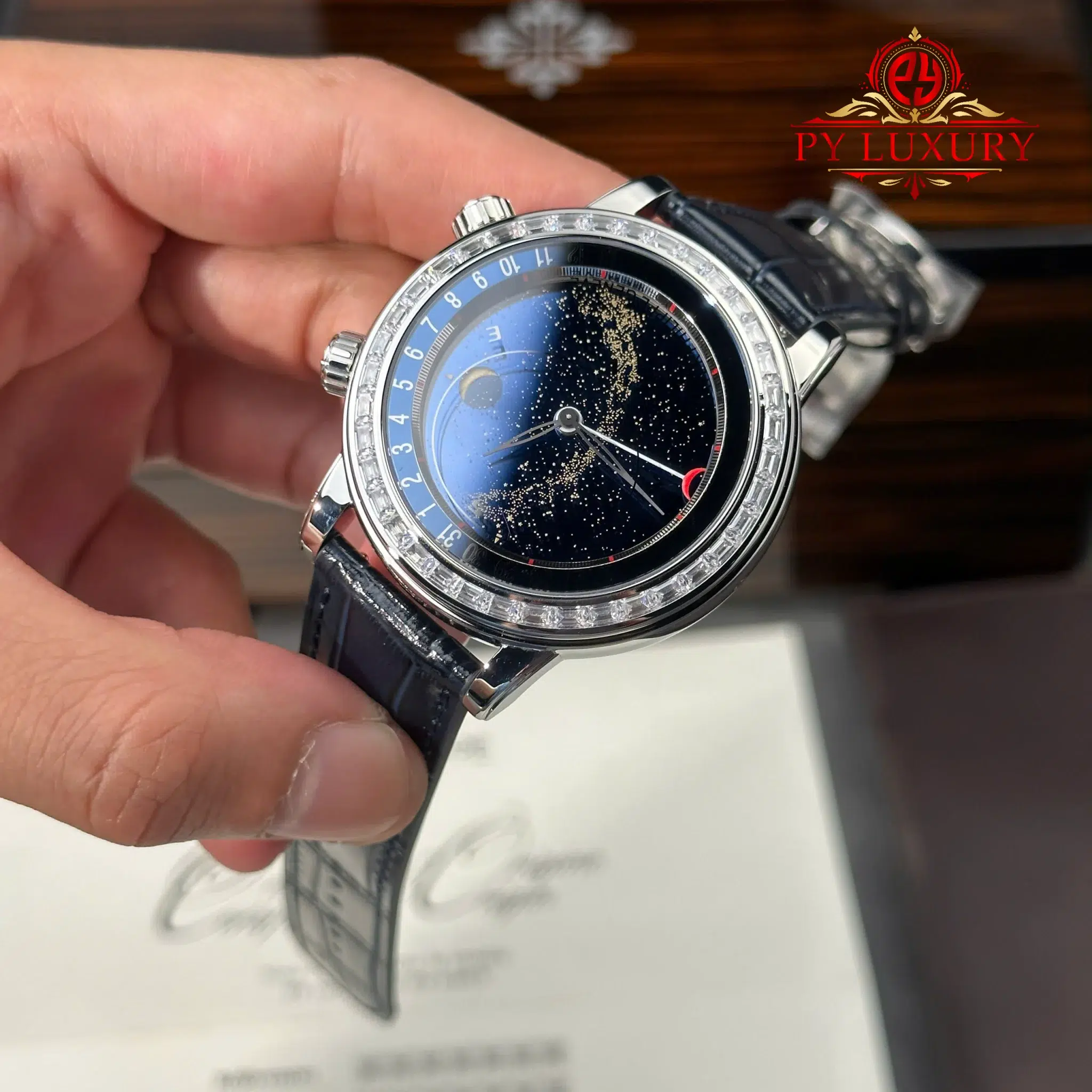 Patek Philippe Grand Complications 6104P-010 Celestial Joaillerie Blue Dial Diamond Baguette Bezel Leather Strap PPF - 3