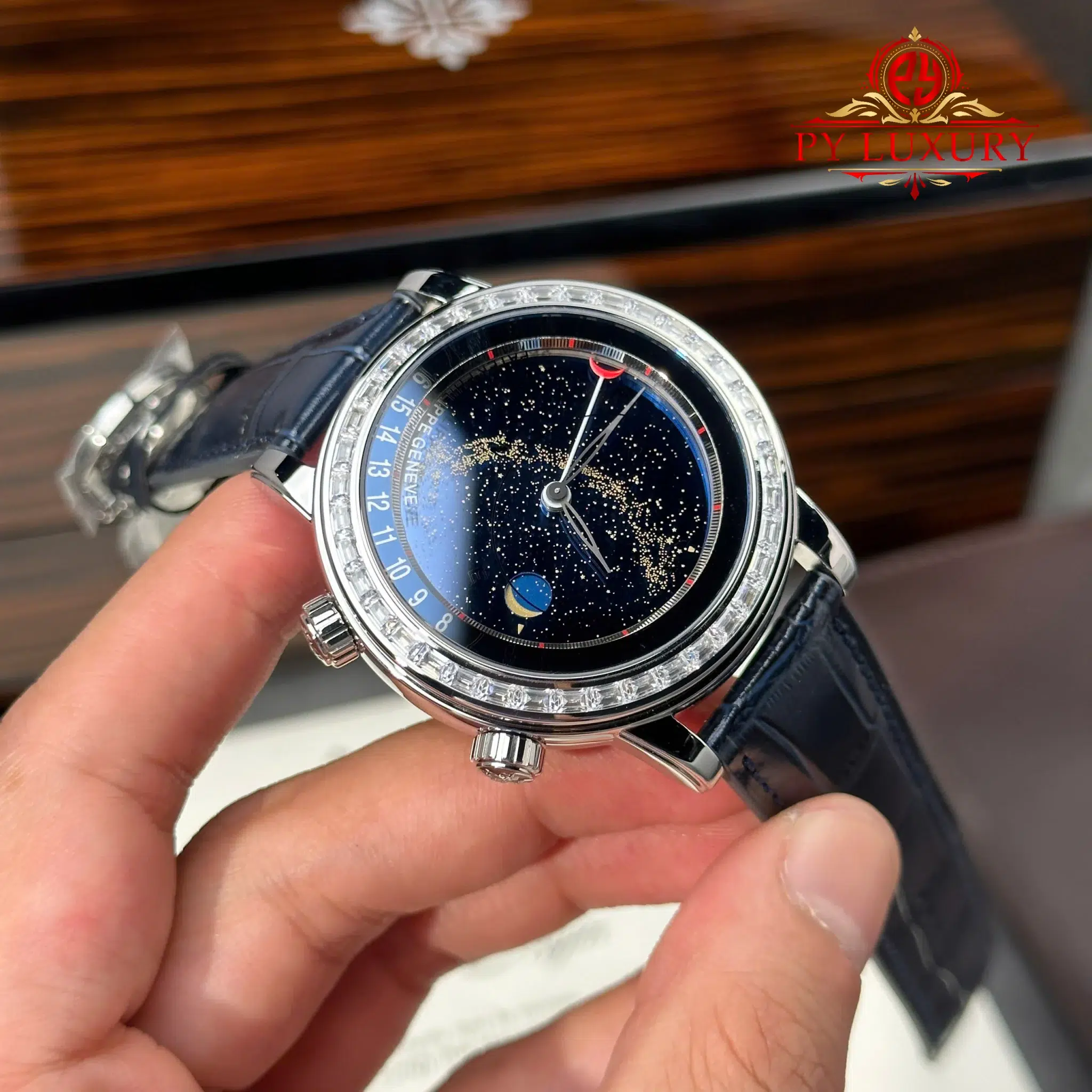 Patek Philippe Grand Complications 6104P-010 Celestial Joaillerie Blue Dial Diamond Baguette Bezel Leather Strap PPF - 4