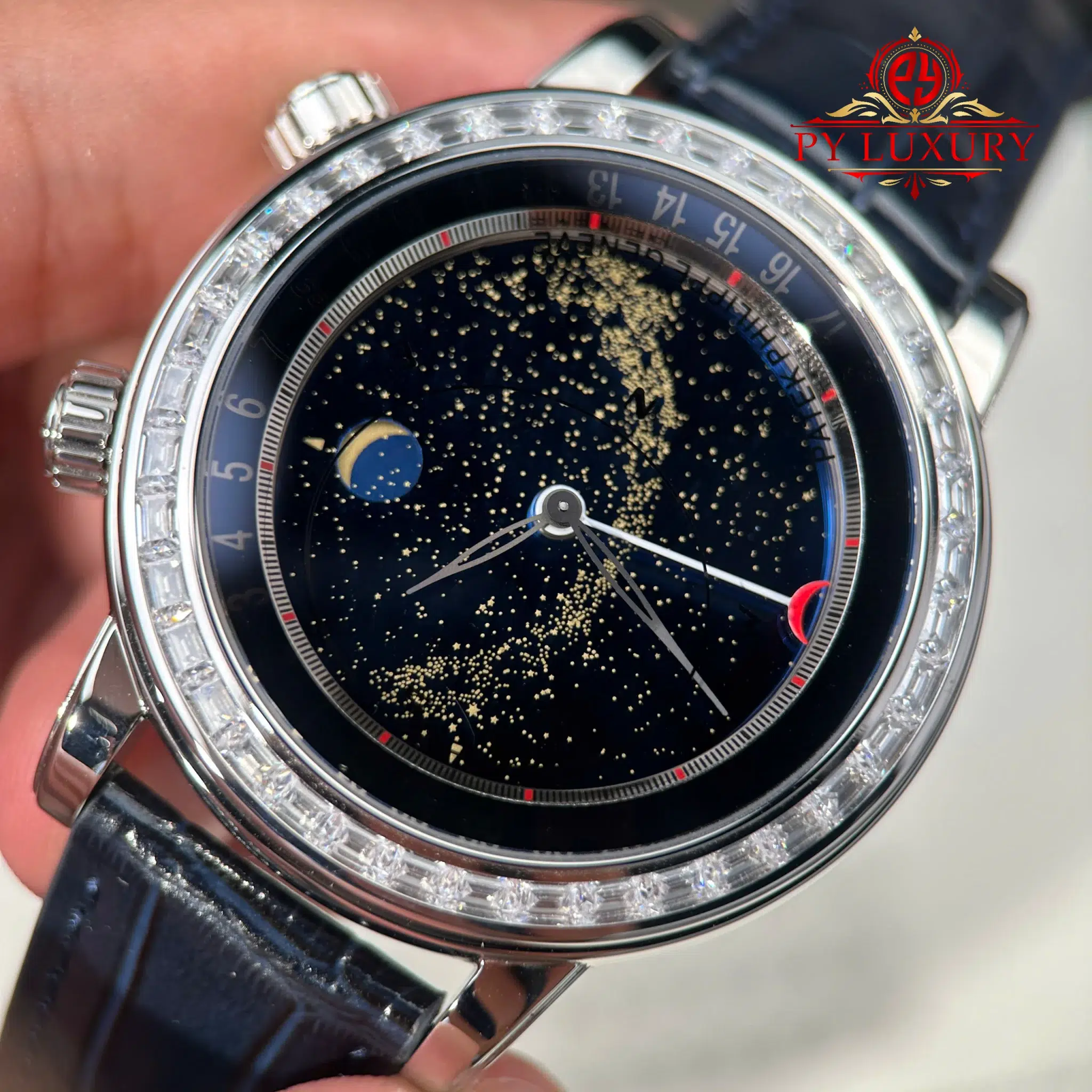 Patek Philippe Grand Complications 6104P-010 Celestial Joaillerie Blue Dial Diamond Baguette Bezel Leather Strap PPF - 5