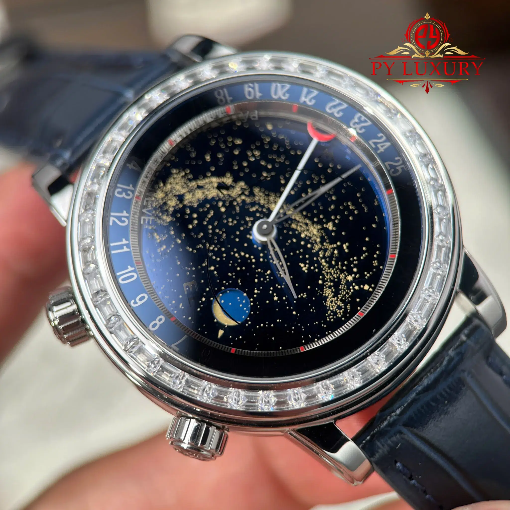 Patek Philippe Grand Complications 6104P-010 Celestial Joaillerie Blue Dial Diamond Baguette Bezel Leather Strap PPF - 6