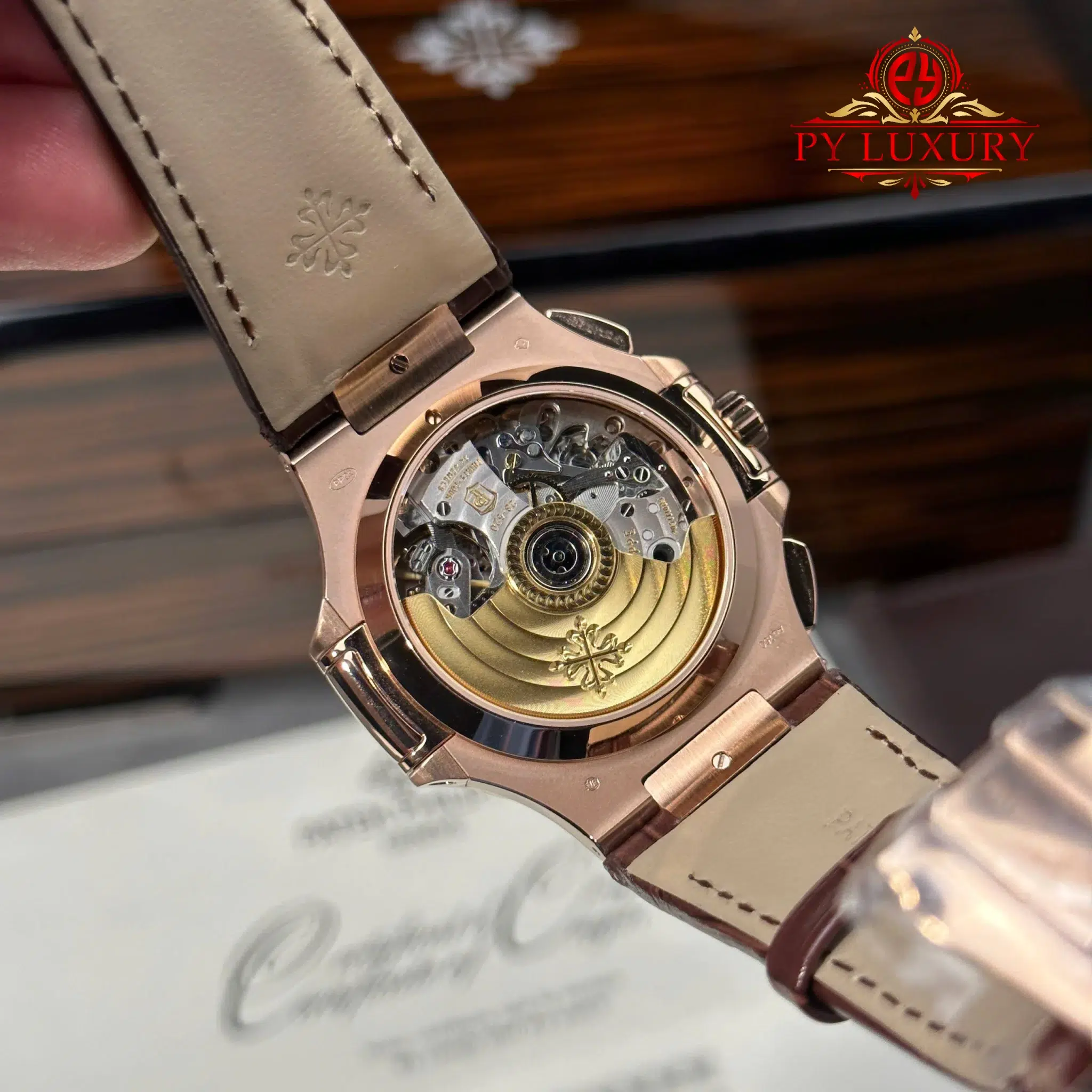 Patek Philippe Nautilus 5980R-001 Chronograph Rose Gold Brown Dial Leather Strap - 11