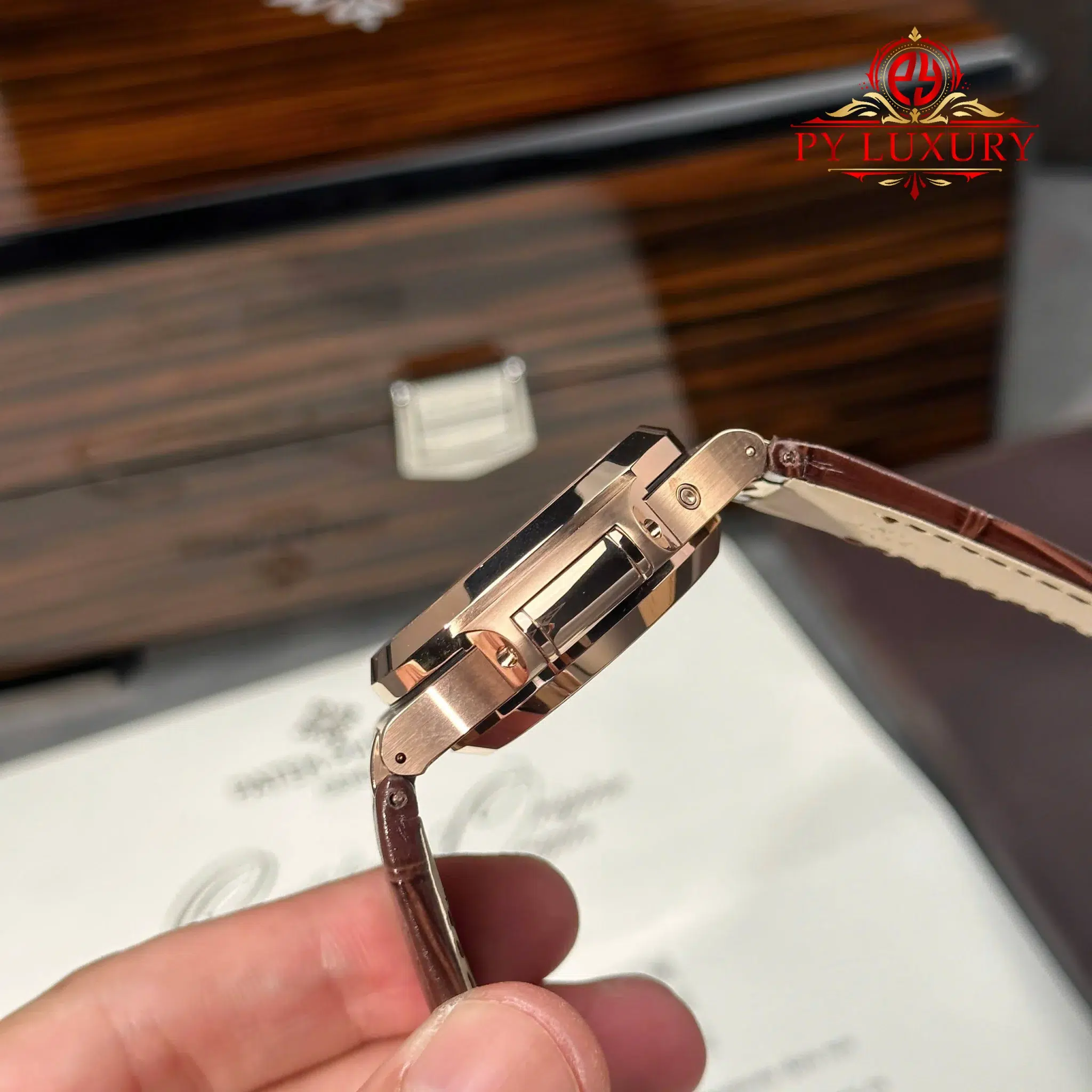 Patek Philippe Nautilus 5980R-001 Chronograph Rose Gold Brown Dial Leather Strap - 9
