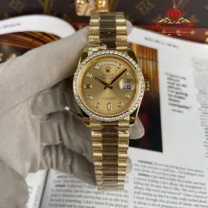 Rolex Day-Date 128348RBR-0008 Champagne Dial 18K Gold Plating Custom Diamond Bezel Super Clone