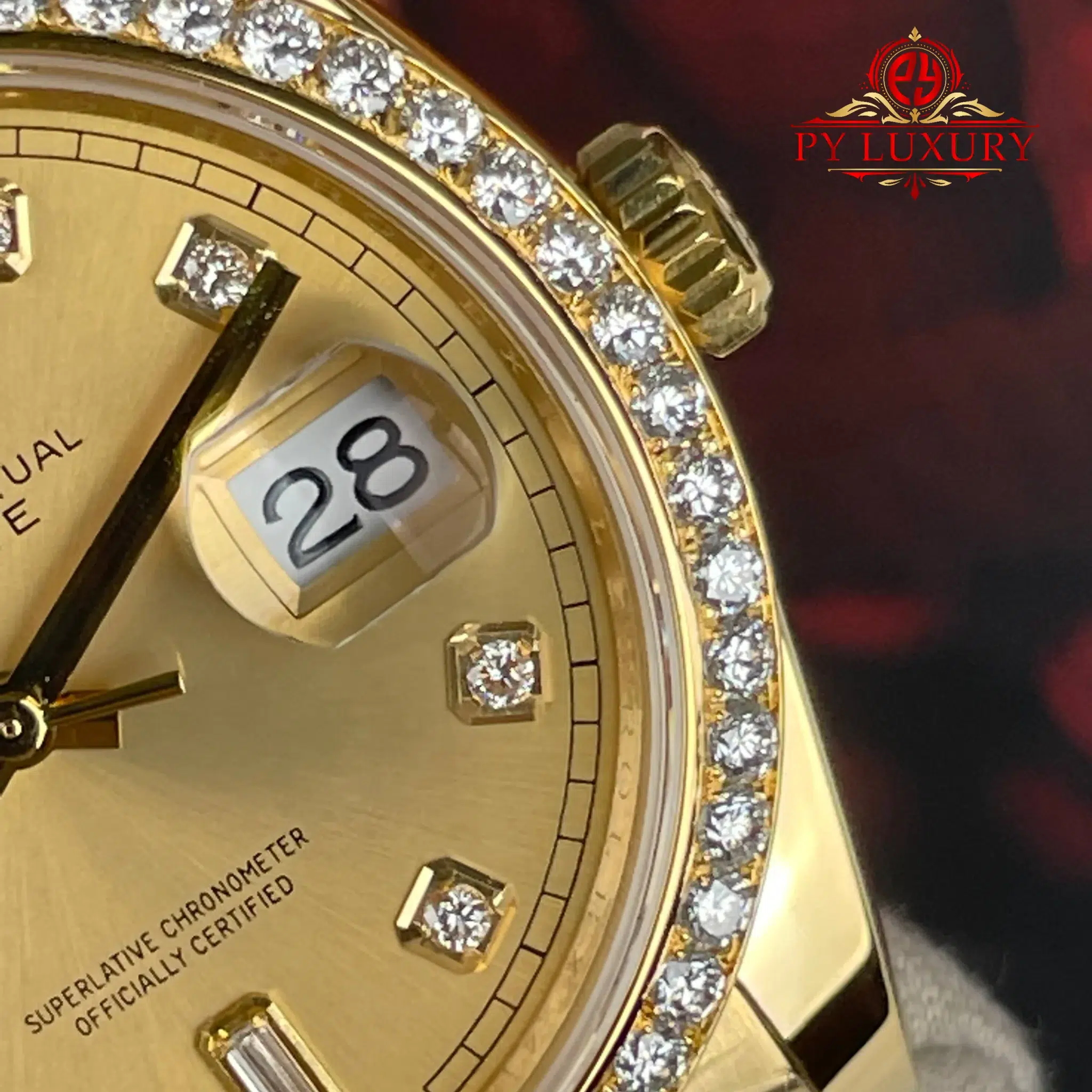 Rolex Day-Date 128348RBR-0008 Champagne Dial 18K Gold Plating Custom Diamond Bezel Super Clone - 6