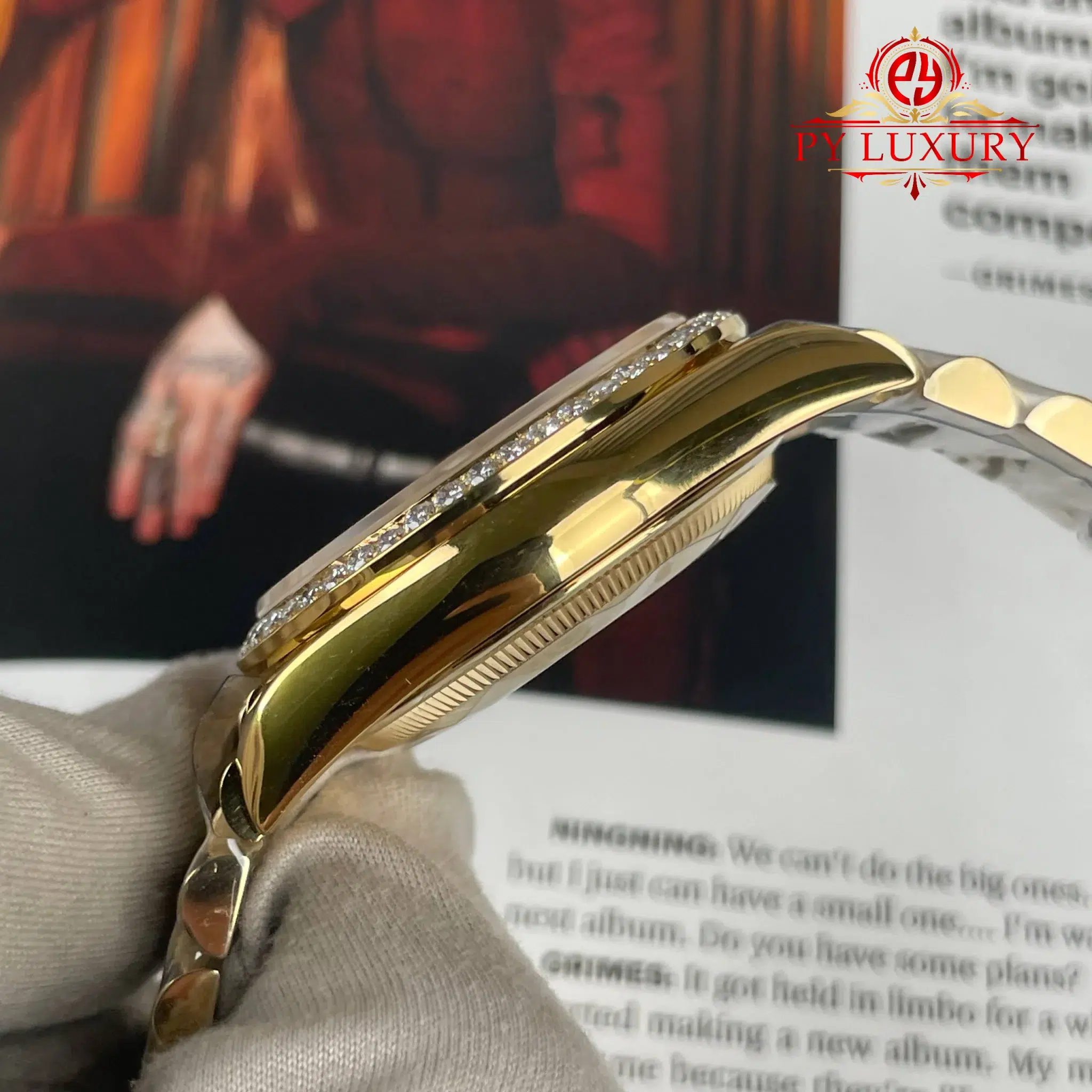 Rolex Day-Date 128348RBR-0008 Champagne Dial 18K Gold Plating Custom Diamond Bezel Super Clone - 8