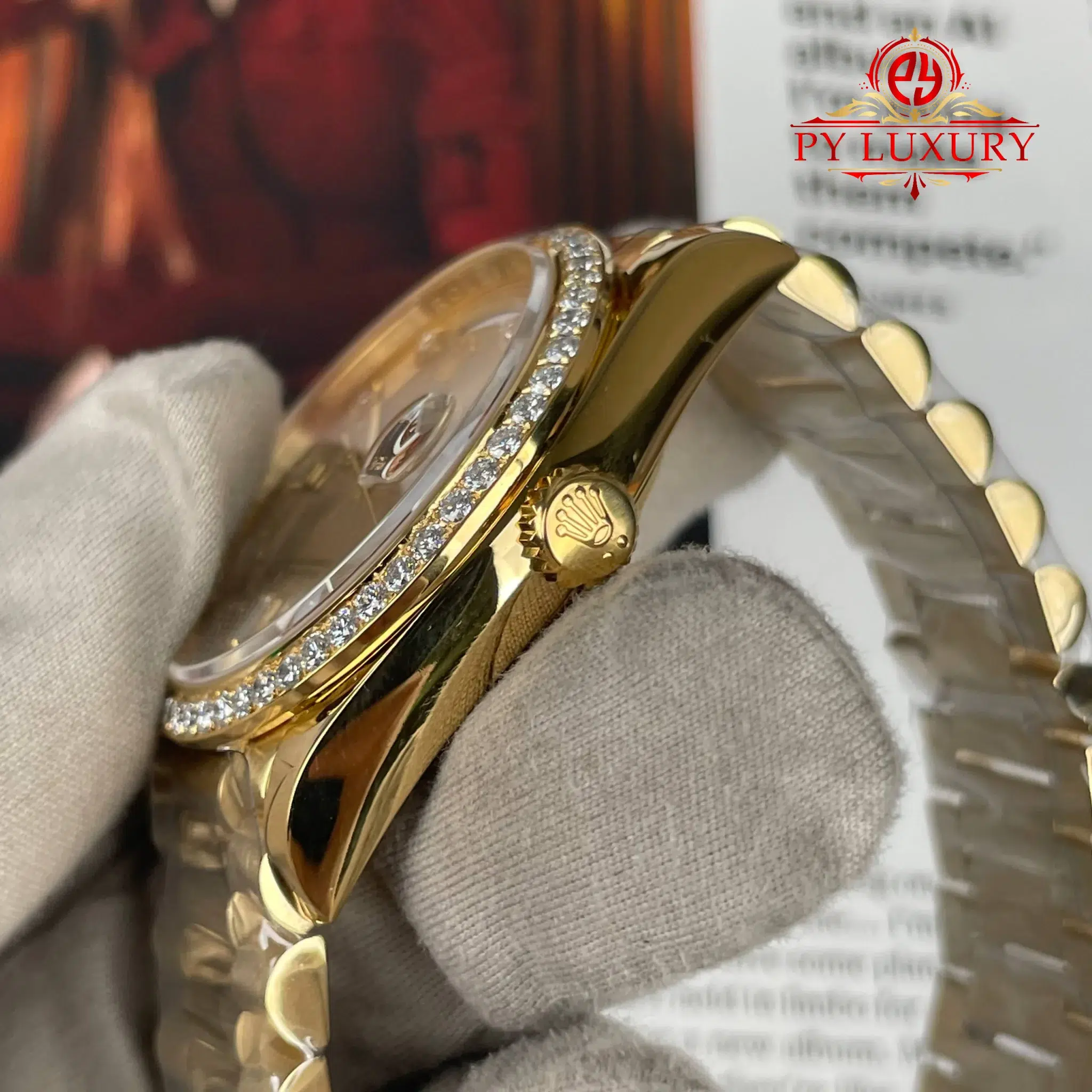 Rolex Day-Date 128348RBR-0008 Champagne Dial 18K Gold Plating Custom Diamond Bezel Super Clone - 9