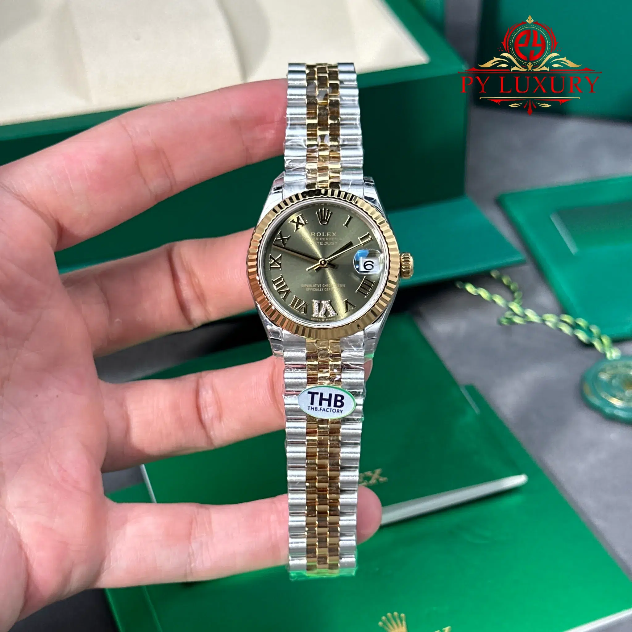 Rolex Datejust 278273-0016 Steel Yellow Gold Olive Green VI Diamond Dial Jubilee Bracelet - 1 Rolex Datejust 278273-0016 Steel & Yellow Gold Olive Green VI Diamond Dial Jubilee Bracelet Best Replica THB 31mm