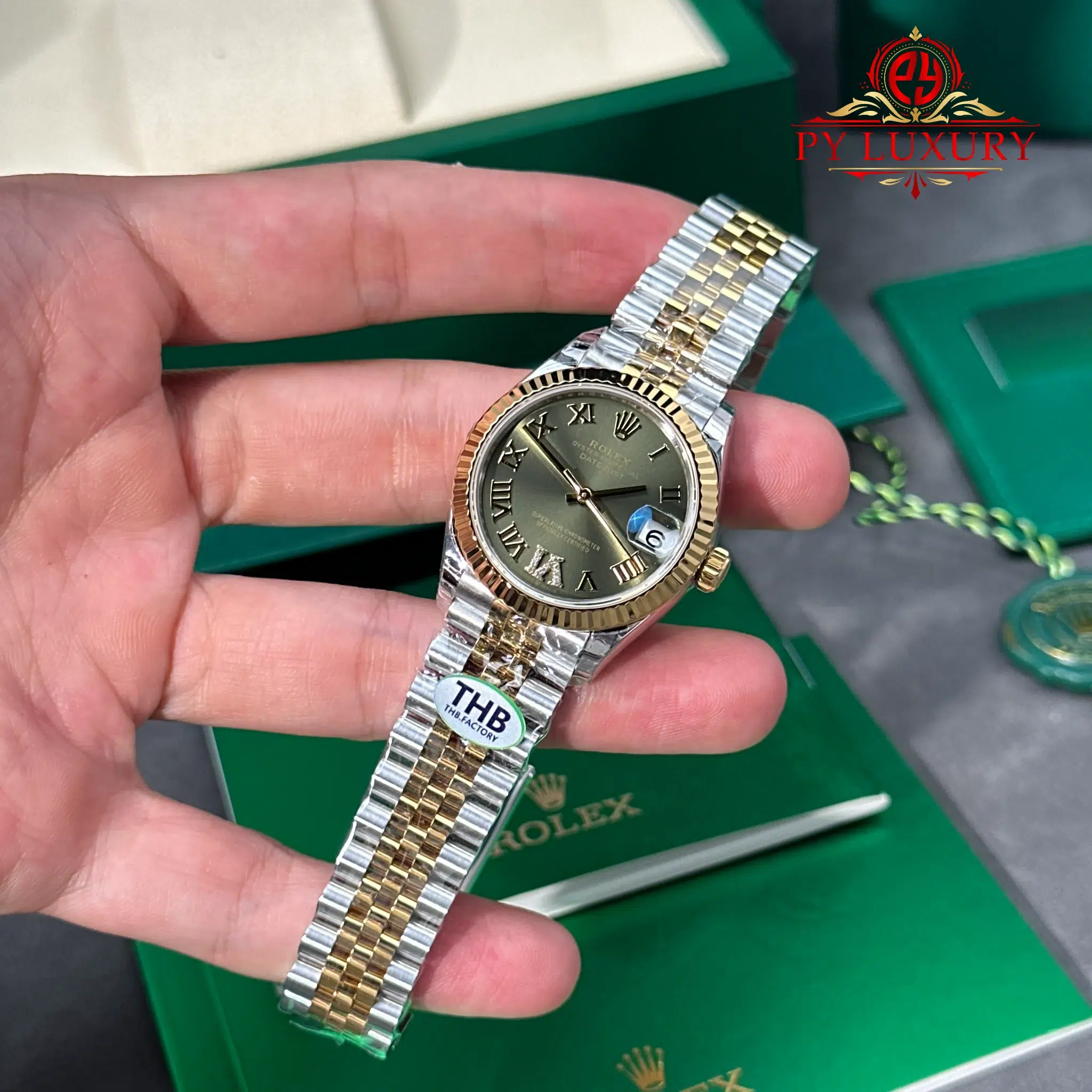Rolex Datejust 278273-0016 Steel Yellow Gold Olive Green VI Diamond Dial Jubilee Bracelet - 3