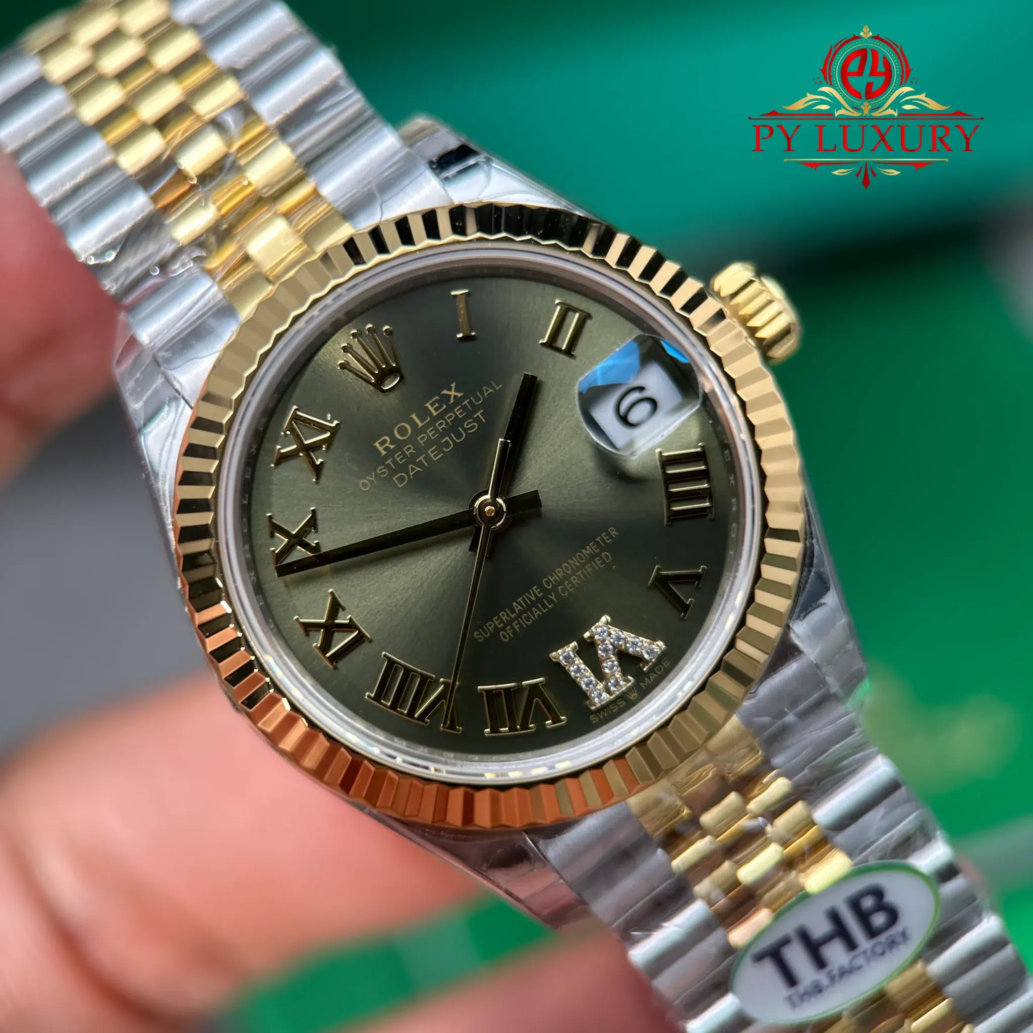 Rolex Datejust 278273-0016 Steel Yellow Gold Olive Green VI Diamond Dial Jubilee Bracelet - 6