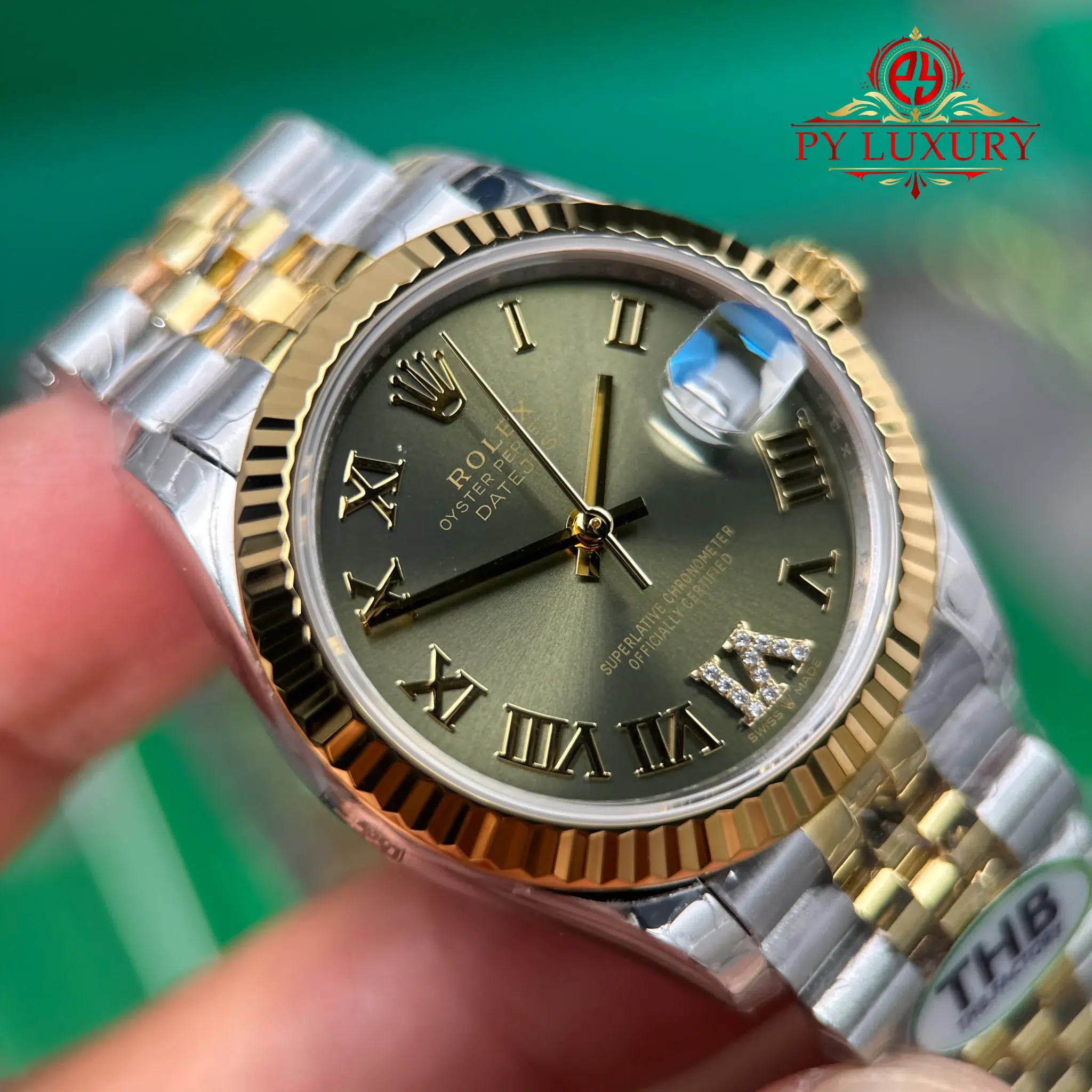 Rolex Datejust 278273-0016 Steel Yellow Gold Olive Green VI Diamond Dial Jubilee Bracelet - 7