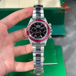 Rolex Daytona 126599TRU White Gold Custom Moissanite Black Dial Ruby Bezel Super Clone Gained Weight 215g Top Quality 40mm (Free Sprung)