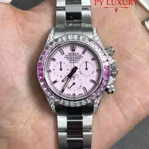 Rolex Daytona Blaken Custom Pink Dial Pink Sapphire & Diamonds Super Clone Gained Weight 215g Top Quality 40mm (Free Sprung)