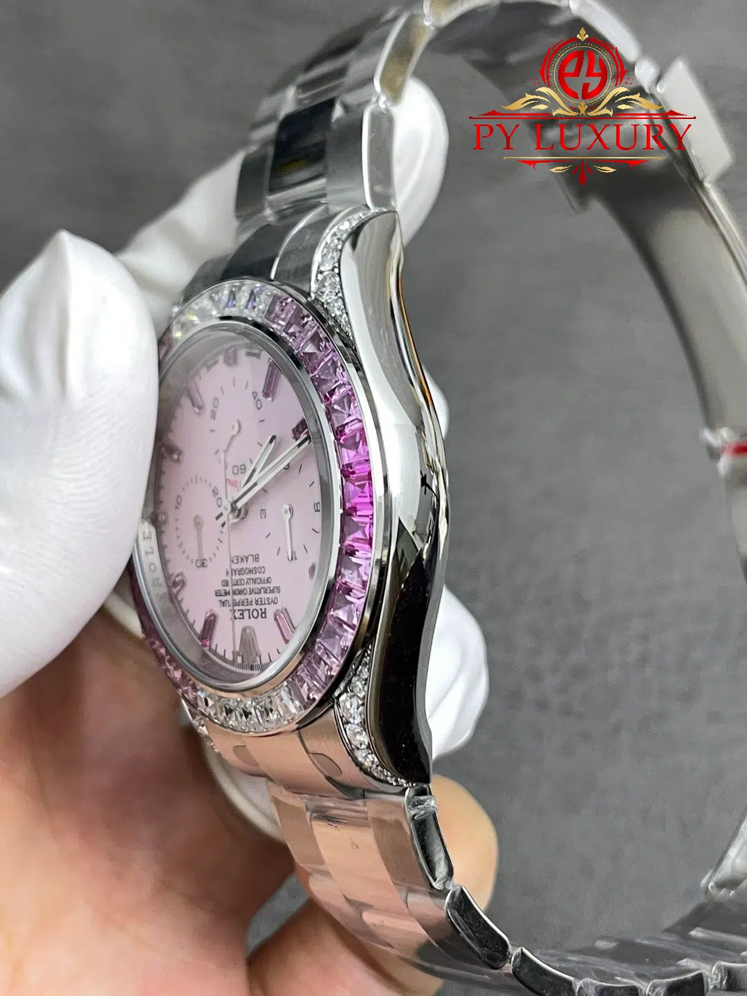 Rolex Daytona Blaken Custom Pink Dial Pink Sapphires & Moissanite Super Clone Quality Gained Weight 215g Free Sprung - 7