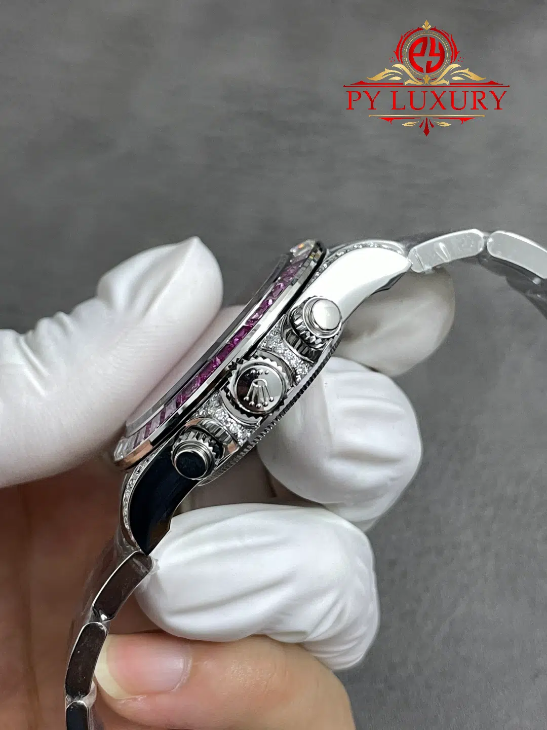 Rolex Daytona Blaken Custom Pink Dial Pink Sapphires & Moissanite Super Clone Quality Gained Weight 215g Free Sprung - 9